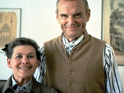 Ray and Charles Eames, designers of the Eames Molded Wood Stool. Ray and Charles Eames, designers of the Eames Molded Wood Stool.