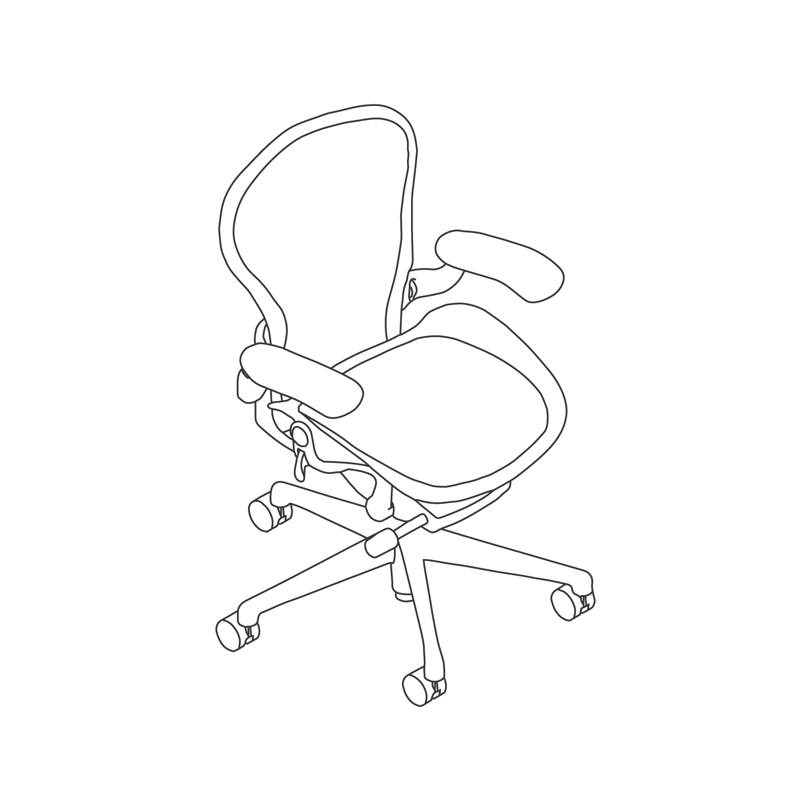 A line drawing - Aeron Chair–B Size–Height Adjustable Arms A line drawing - Aeron Chair–B Size–Height Adjustable Arms