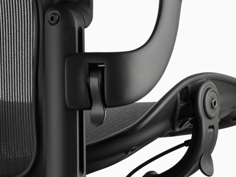 A close up view of a black Aeron Chair on a white background. A close up view of a black Aeron Chair on a white background.