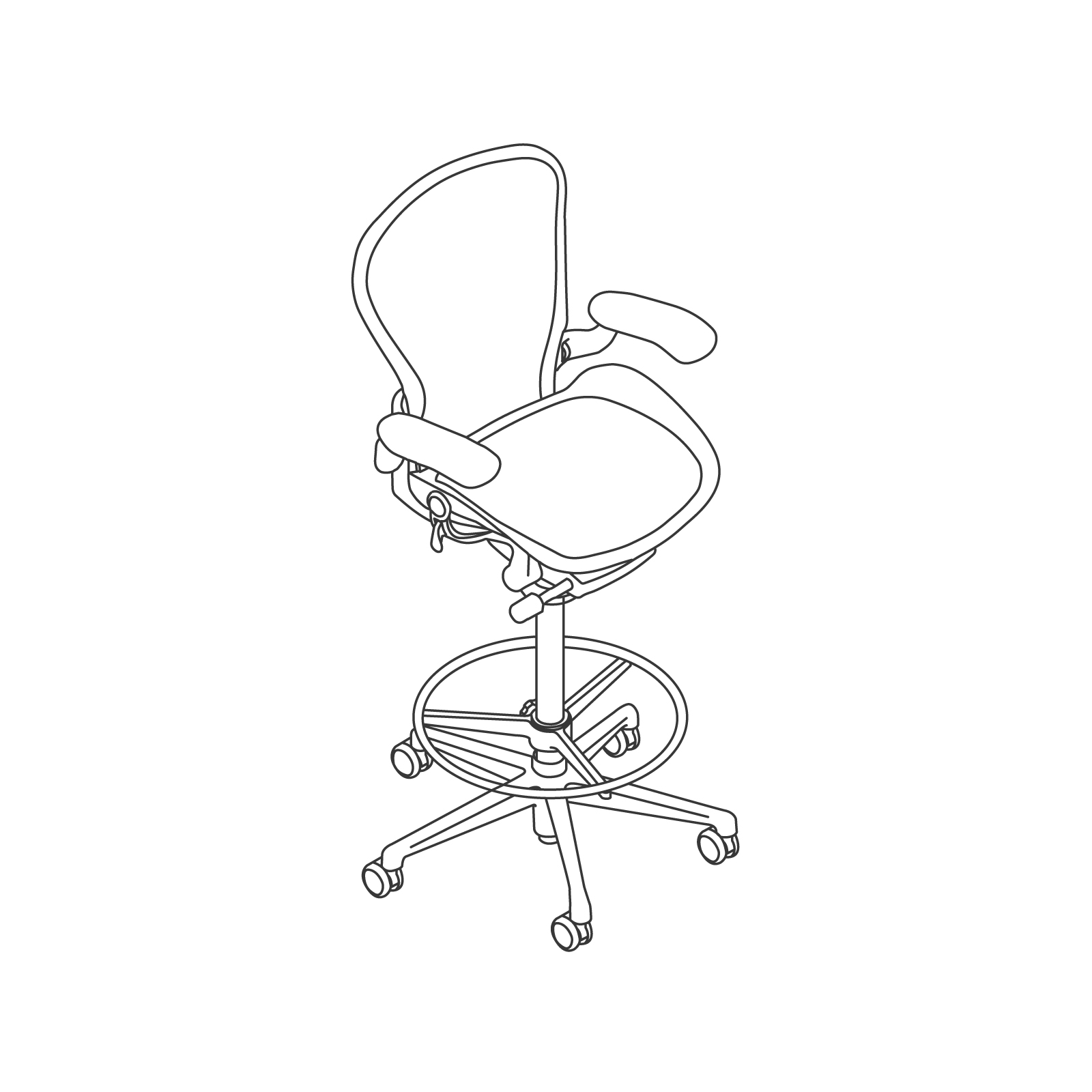 A line drawing - Aeron ESD Stool–Height-Adjustable Arms A line drawing - Aeron ESD Stool–Height-Adjustable Arms