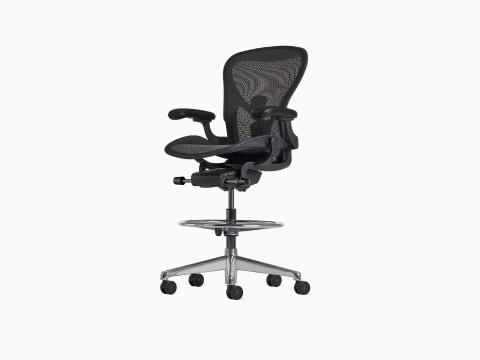 Front-angle view of an Aeron ESD Stool with a granite frame and suspension and polished base. Front-angle view of an Aeron ESD Stool with a granite frame and suspension and polished base.