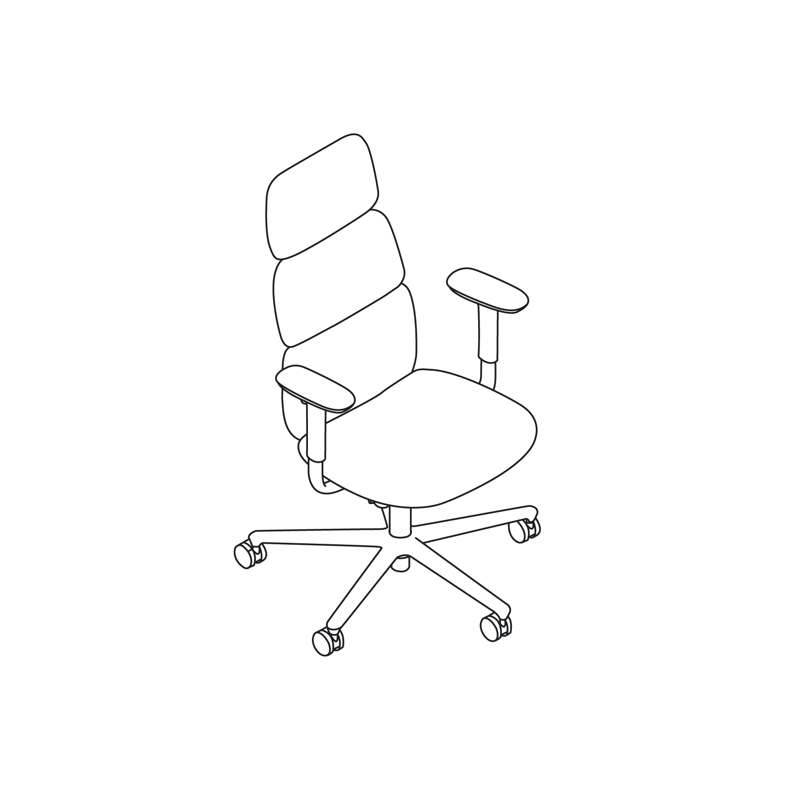 A line drawing - Asari Chair by Herman Miller–High Back–Height Adjustable Arms A line drawing - Asari Chair by Herman Miller–High Back–Height Adjustable Arms