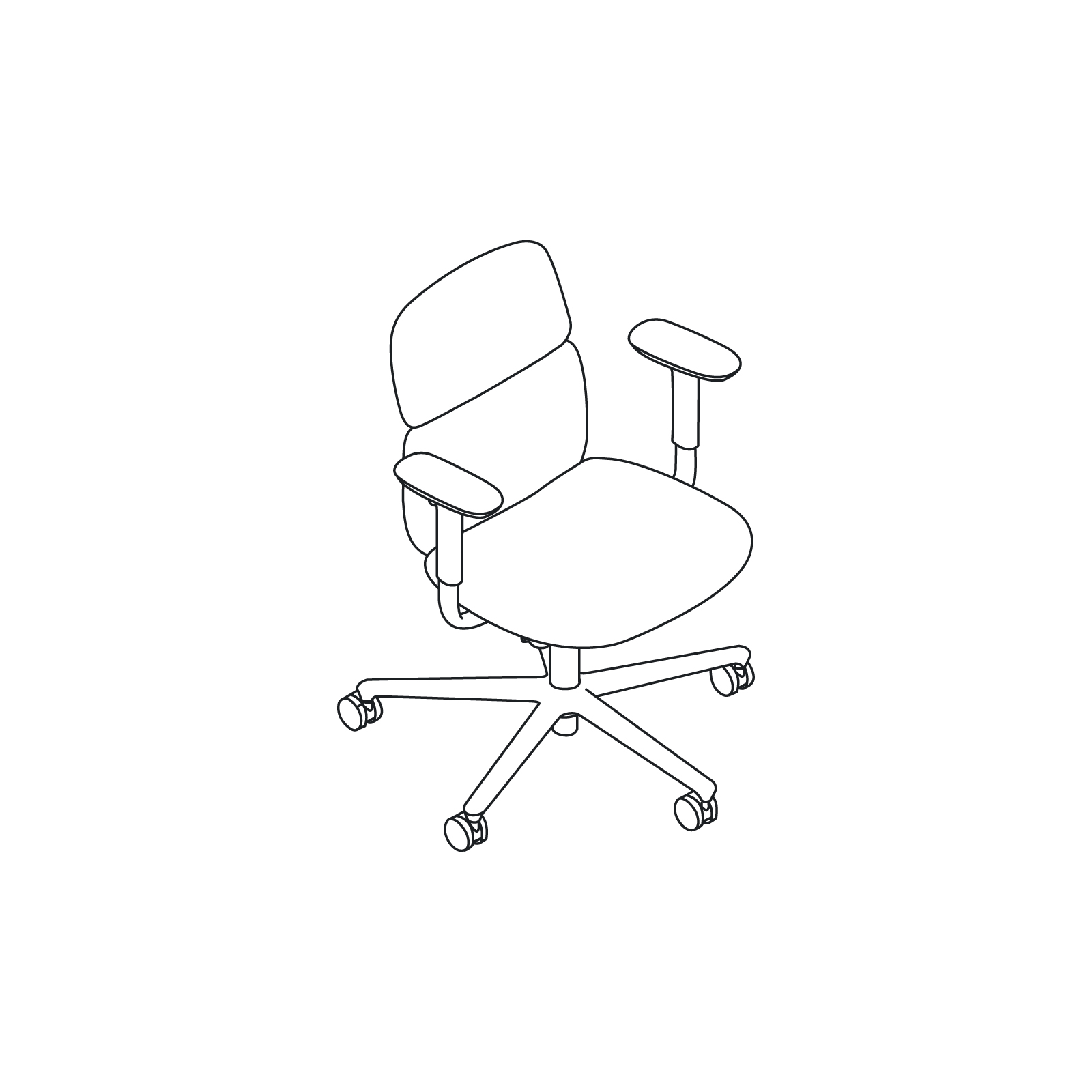 A line drawing - Asari Chair by Herman Miller–Mid Back–Height Adjustable Arms A line drawing - Asari Chair by Herman Miller–Mid Back–Height Adjustable Arms