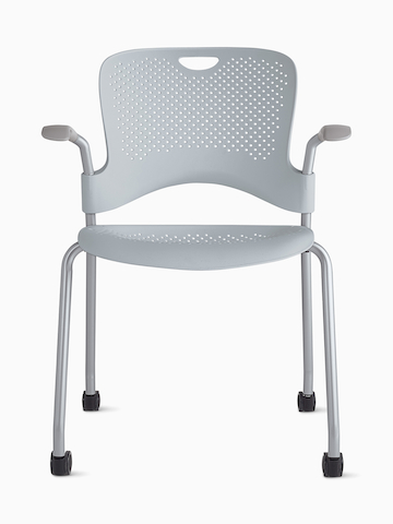 Gray Caper Stacking Chair, viewed from the front. Gray Caper Stacking Chair, viewed from the front.