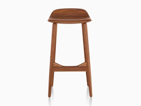 Upper portion of a Crosshatch Stool with a medium wood finish, viewed from the front. Upper portion of a Crosshatch Stool with a medium wood finish, viewed from the front.