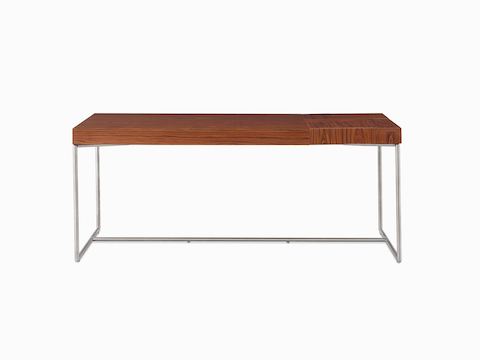 A Domino Desk with wood top and metal base. A Domino Desk with wood top and metal base.