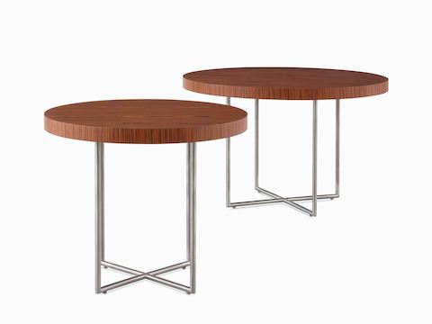 Two Domino Tables with wood tops and metal bases. Two Domino Tables with wood tops and metal bases.