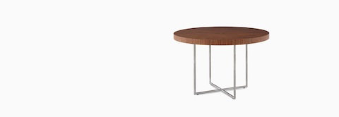 A Domino Table with a wood top and metal base. A Domino Table with a wood top and metal base.