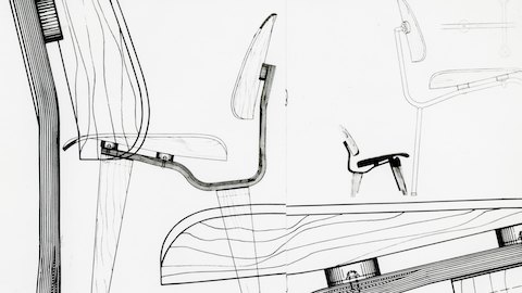Design sketches of the Eames Molded Plywood Chair. Design sketches of the Eames Molded Plywood Chair.