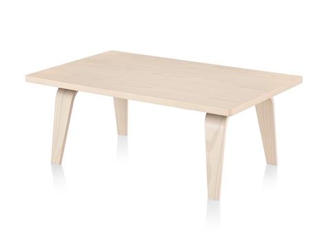 An angled view of an Eames Rectangular Coffee Table with a light finish. An angled view of an Eames Rectangular Coffee Table with a light finish.