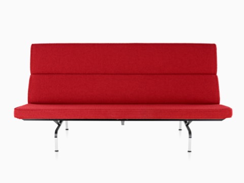 Red Eames Sofa Compact, viewed from the front. Red Eames Sofa Compact, viewed from the front.