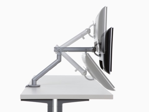 Profile view of an adjustable Flo Monitor Arm in three different positions. Profile view of an adjustable Flo Monitor Arm in three different positions.