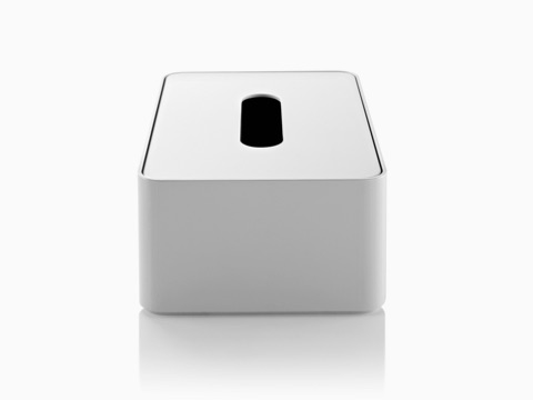 A white Formwork Tissue Box, viewed from the narrow side. A white Formwork Tissue Box, viewed from the narrow side.