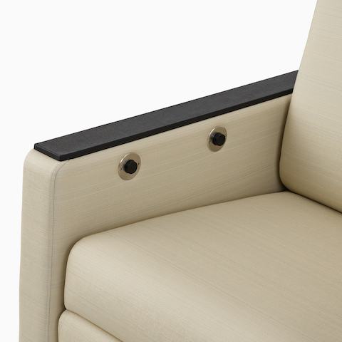 Gemma Recliner with a detailed view of the recline buttons. Gemma Recliner with a detailed view of the recline buttons.