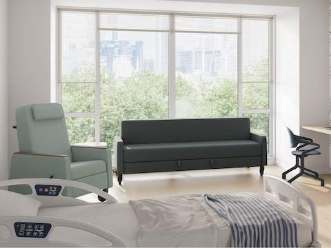 Gemma Recliner and Gemma Double Sleep Sofa in a patient room. Gemma Recliner and Gemma Double Sleep Sofa in a patient room.