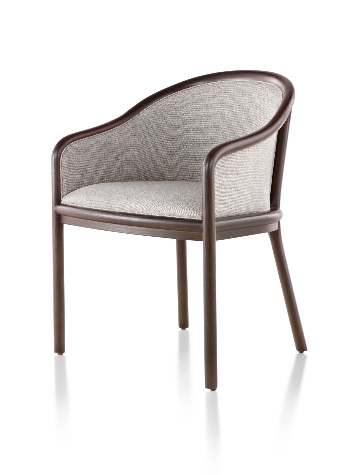 Landmark Chair with taupe upholstery and a dark wood frame, viewed from a 45-degree angle. Landmark Chair with taupe upholstery and a dark wood frame, viewed from a 45-degree angle.