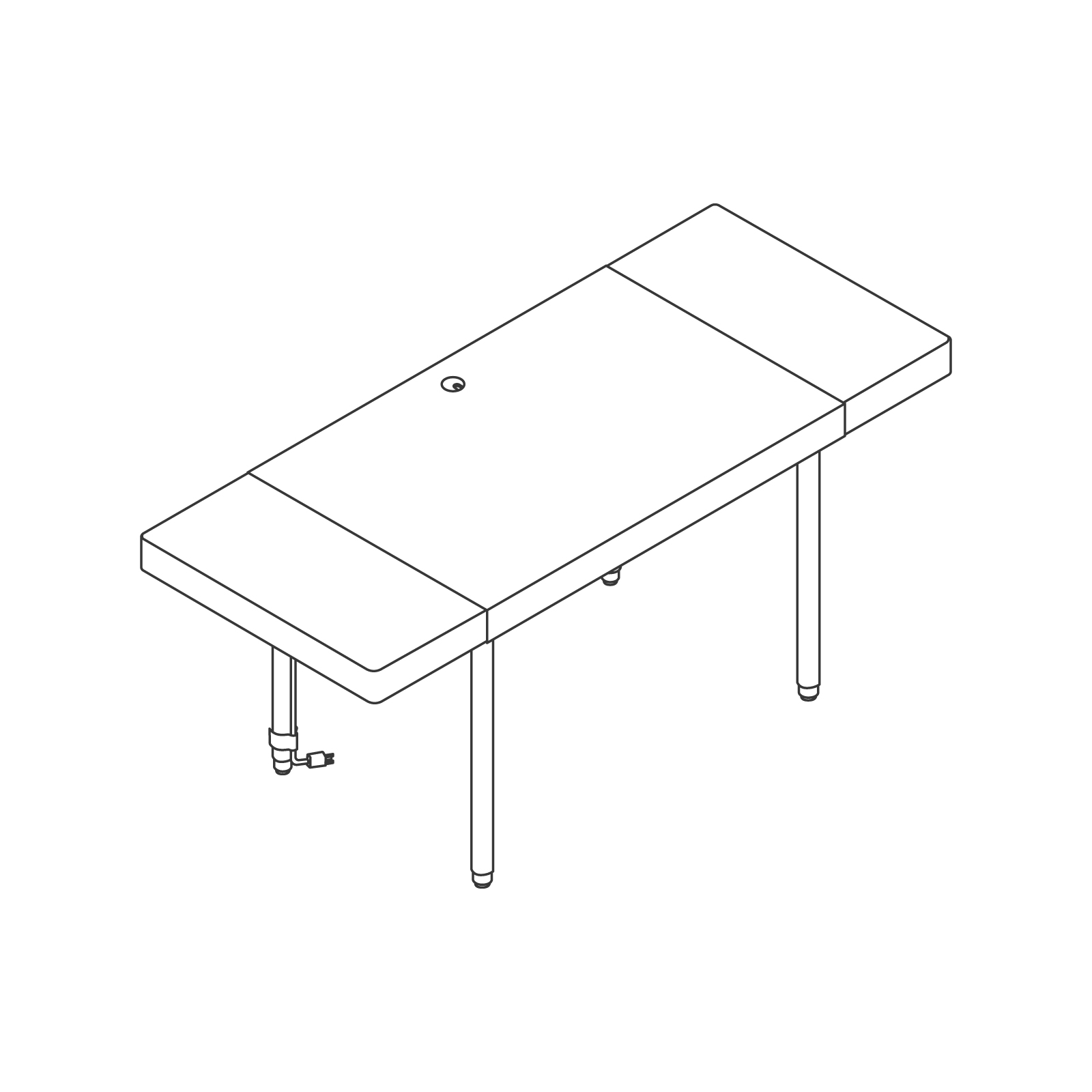 A line drawing - Leatherwrap Sit-to-Stand Desk–2 Drawers A line drawing - Leatherwrap Sit-to-Stand Desk–2 Drawers
