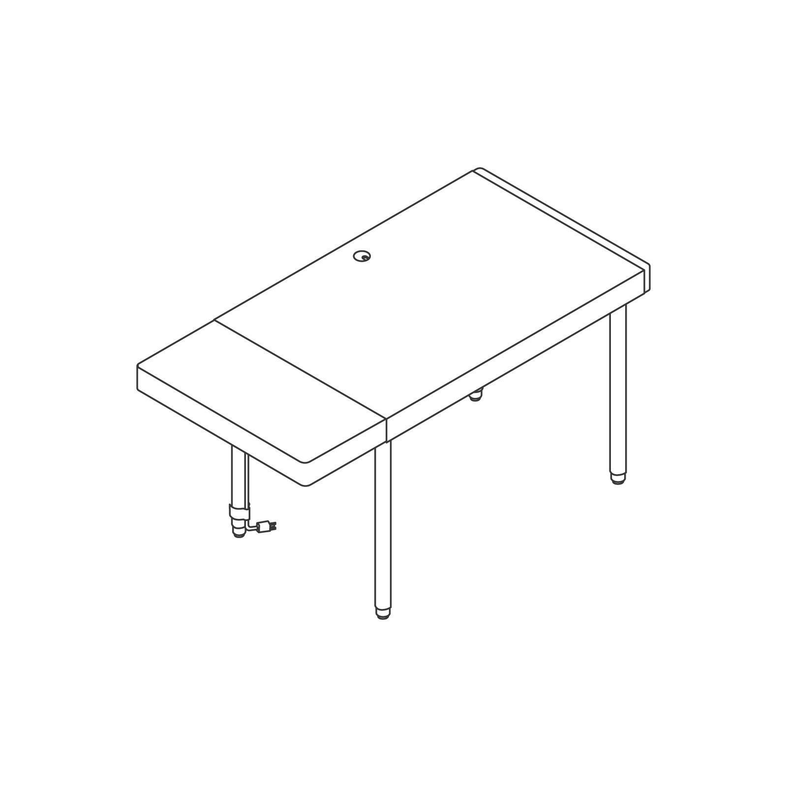 A line drawing - Leatherwrap Sit-to-Stand Desk–Drawer Left A line drawing - Leatherwrap Sit-to-Stand Desk–Drawer Left
