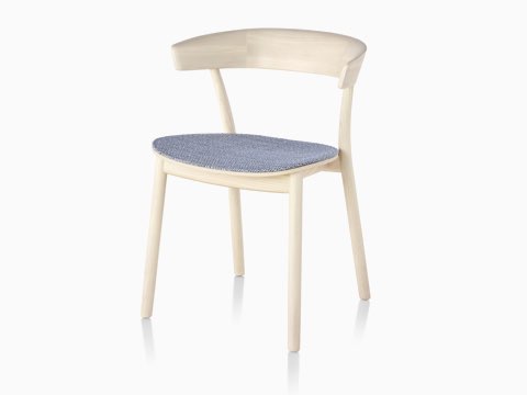 Light wood Leeway Chair with a blue and white upholstered seat, viewed from an angle. Light wood Leeway Chair with a blue and white upholstered seat, viewed from an angle.