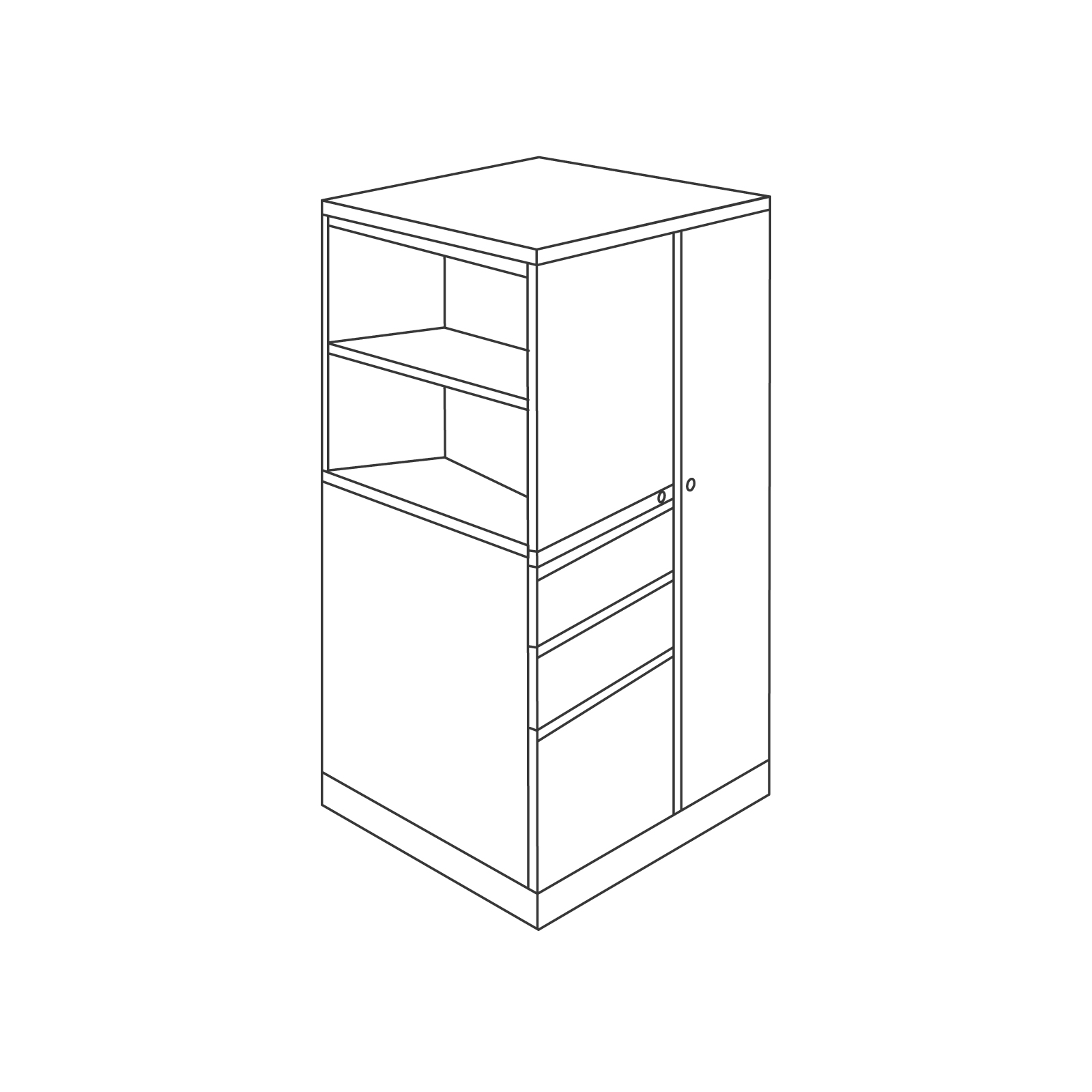 A line drawing - Meridian Storage Tower–Freestanding–Wardrobe and Side-Facing Bookcase A line drawing - Meridian Storage Tower–Freestanding–Wardrobe and Side-Facing Bookcase