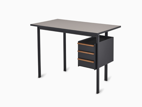 Angle view of Mode desk in black with sandstone top. Angle view of Mode desk in black with sandstone top.