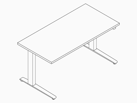 A line drawing of a rectangular Motia Sit-to-Stand Table. A line drawing of a rectangular Motia Sit-to-Stand Table.