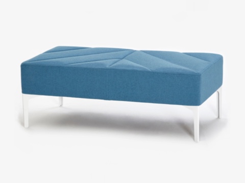A light blue NaughtOne Hatch Bench with white legs, viewed at an angle. A light blue NaughtOne Hatch Bench with white legs, viewed at an angle.