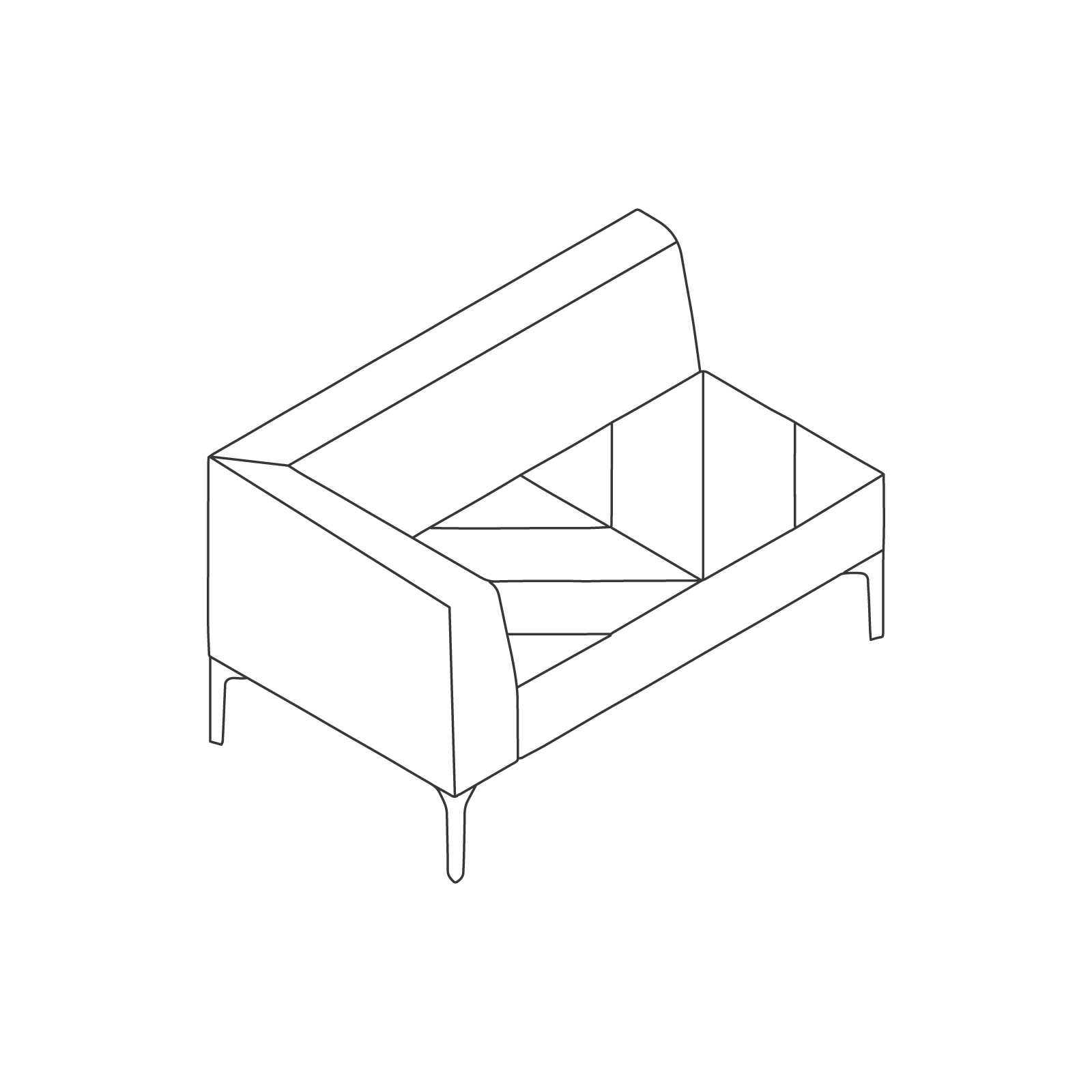 A line drawing of Hatch Modular Seating–Right Arm–2 Seat. A line drawing of Hatch Modular Seating–Right Arm–2 Seat.