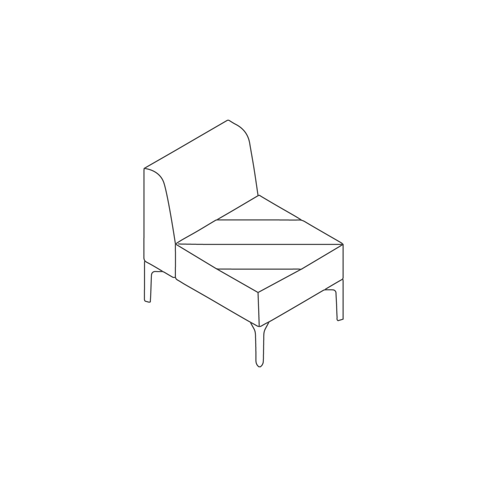 A line drawing of Hatch Modular Seating–Armless–1 Seat. A line drawing of Hatch Modular Seating–Armless–1 Seat.