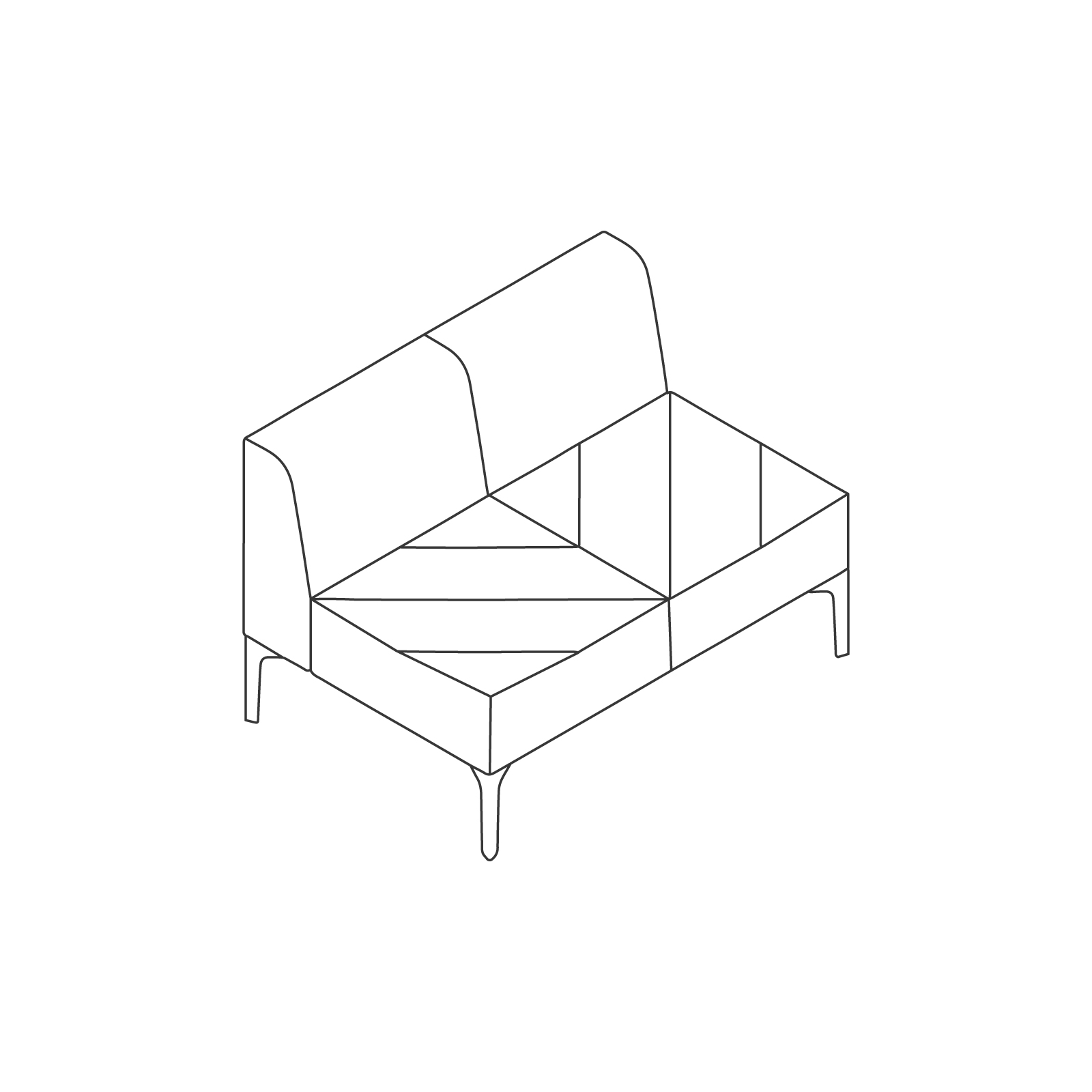 A line drawing of Hatch Modular Seating–Armless–2 Seat. A line drawing of Hatch Modular Seating–Armless–2 Seat.