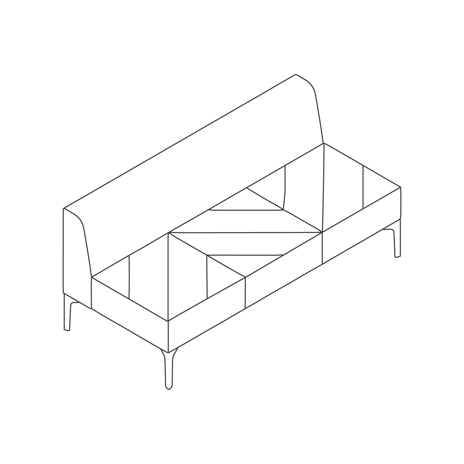 A line drawing of Hatch Modular Seating–Armless–3 Seat. A line drawing of Hatch Modular Seating–Armless–3 Seat.