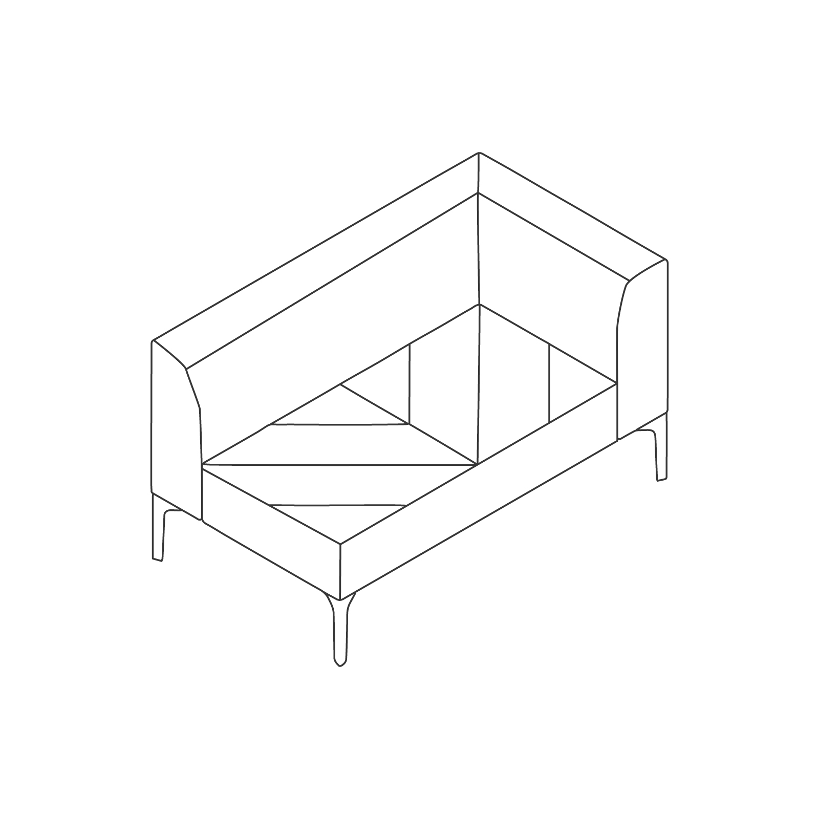 A line drawing of Hatch Modular Seating–Left Arm–2 Seat. A line drawing of Hatch Modular Seating–Left Arm–2 Seat.