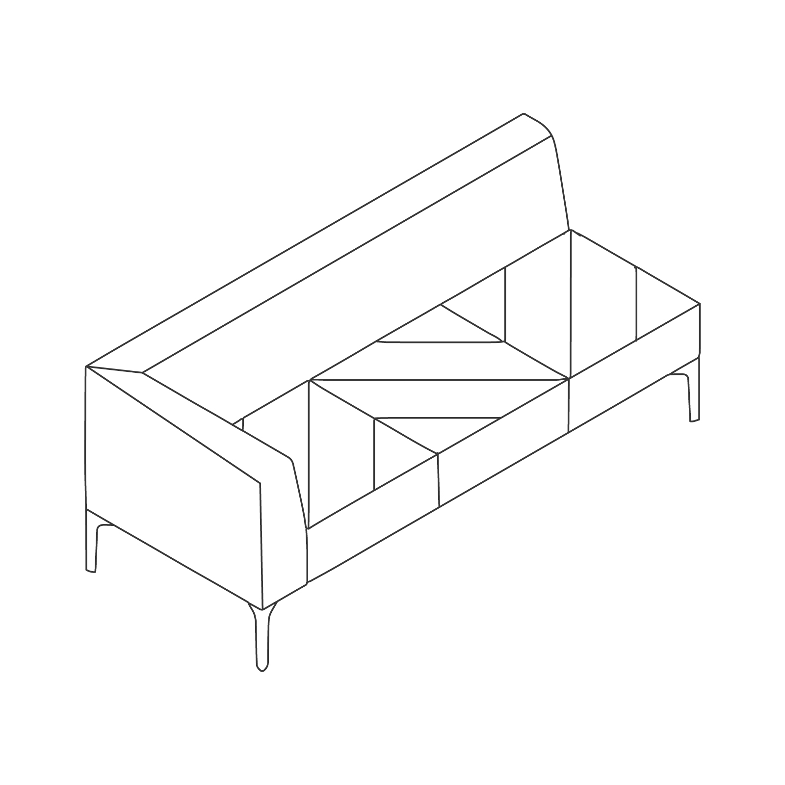A line drawing of Hatch Modular Seating–Right Arm–3 Seat. A line drawing of Hatch Modular Seating–Right Arm–3 Seat.
