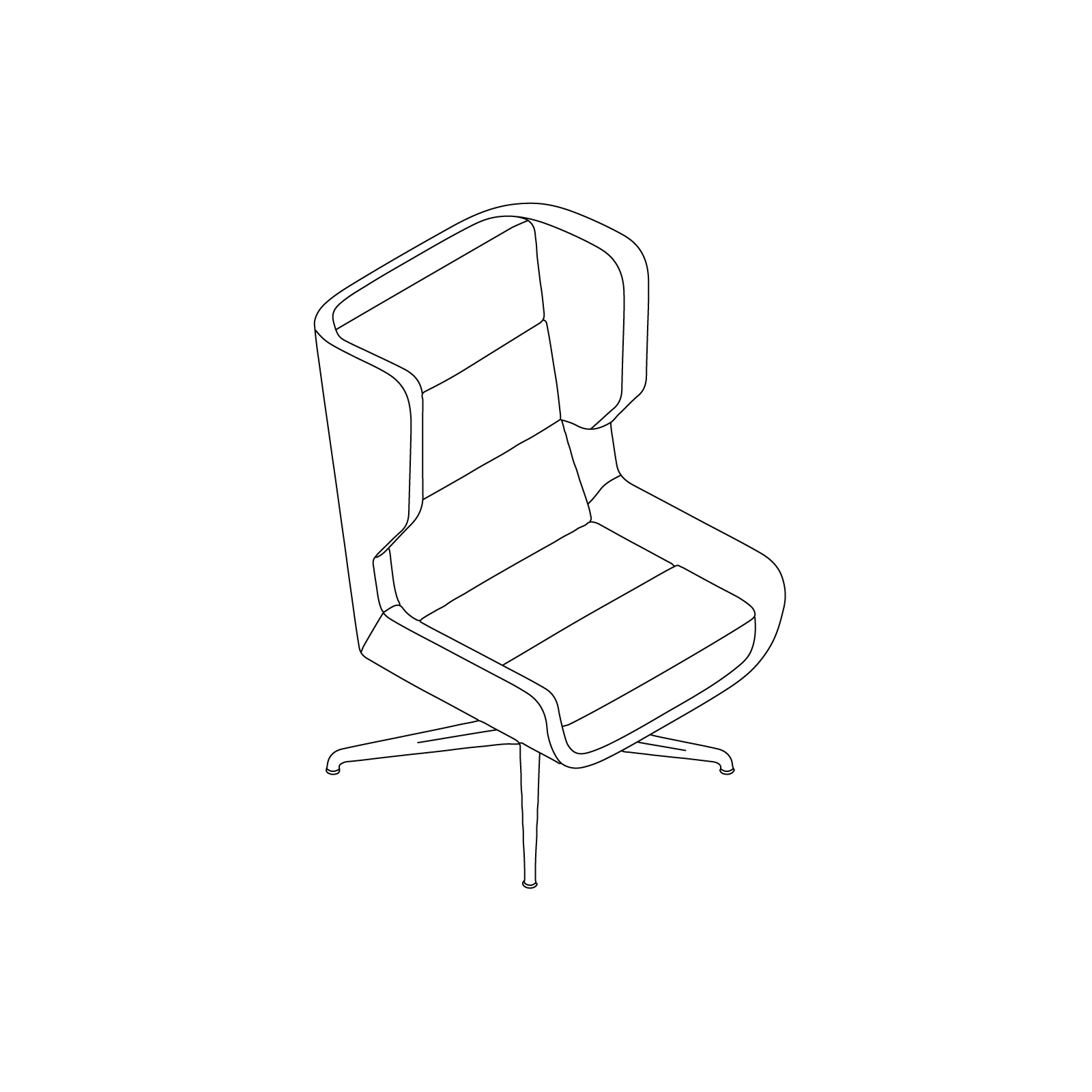 A line drawing of Hush Chair–High Back–Swivel Base. A line drawing of Hush Chair–High Back–Swivel Base.