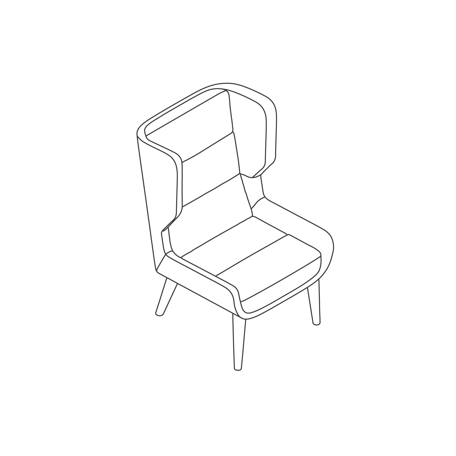 A line drawing of Hush Chair–High Back–Wood Base. A line drawing of Hush Chair–High Back–Wood Base.