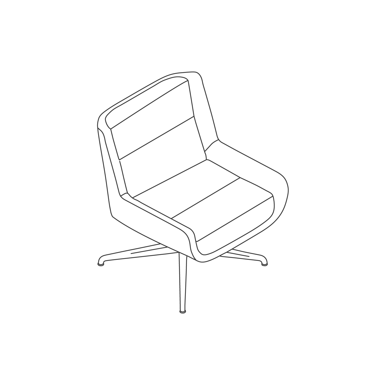 A line drawing of Hush Chair–Low Back–Swivel Base. A line drawing of Hush Chair–Low Back–Swivel Base.