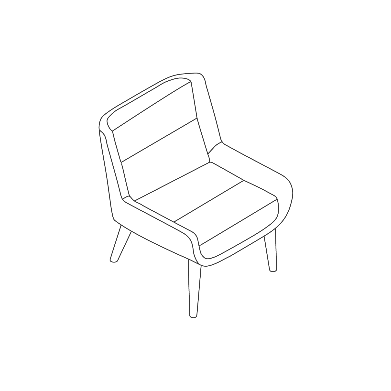 A line drawing of Hush Chair–Low Back–Wood Base. A line drawing of Hush Chair–Low Back–Wood Base.