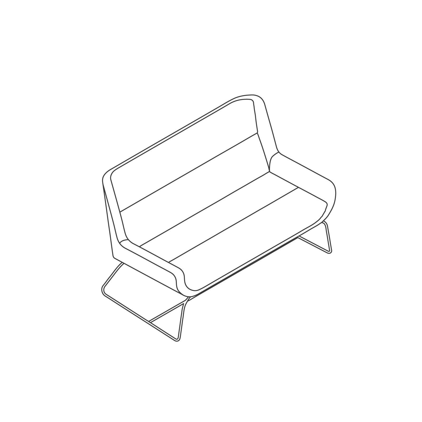A line drawing of Hush Sofa–Low Back–2 Seat–Sled Base. A line drawing of Hush Sofa–Low Back–2 Seat–Sled Base.