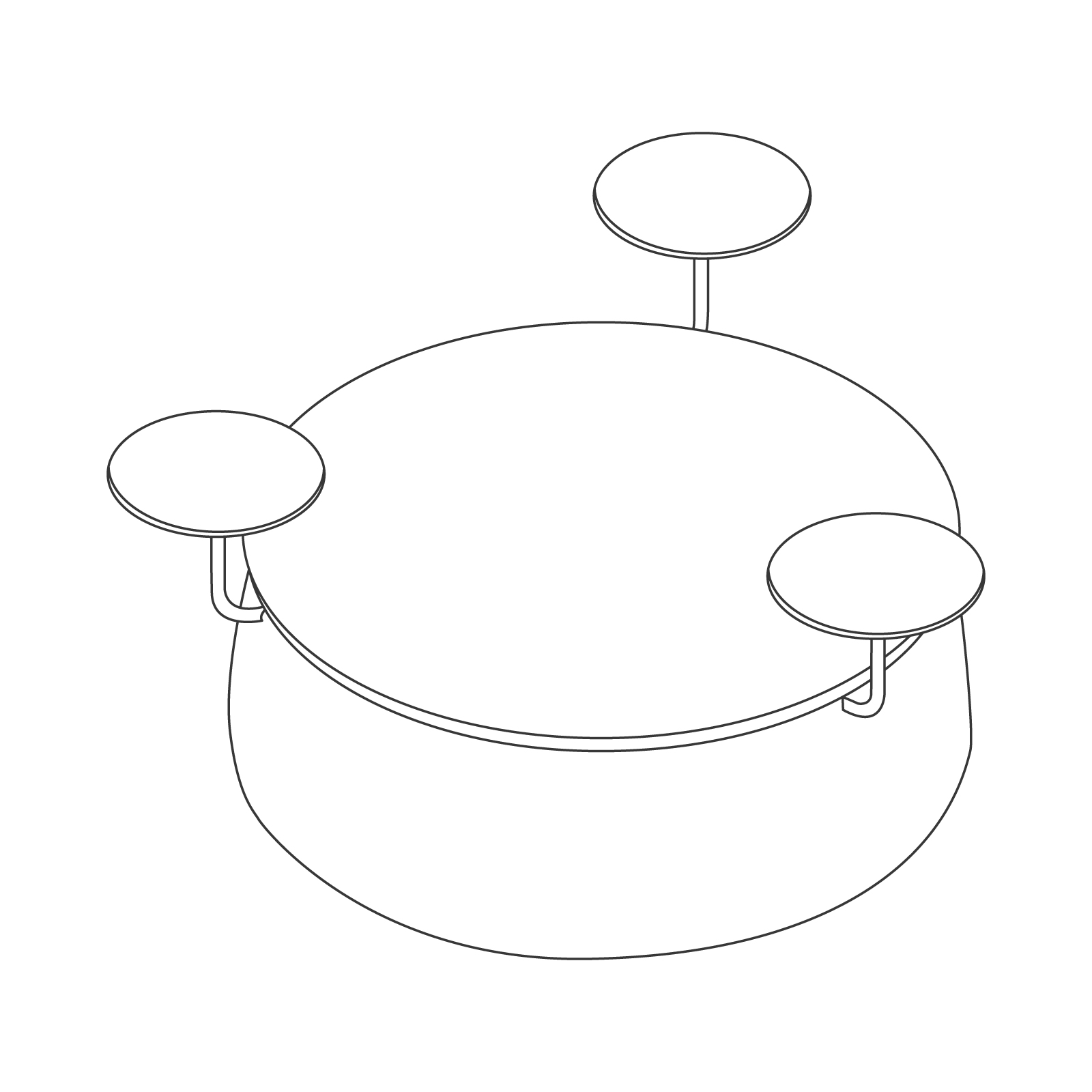 A line drawing - Lasso Stool–3 Seat–With Tables A line drawing - Lasso Stool–3 Seat–With Tables
