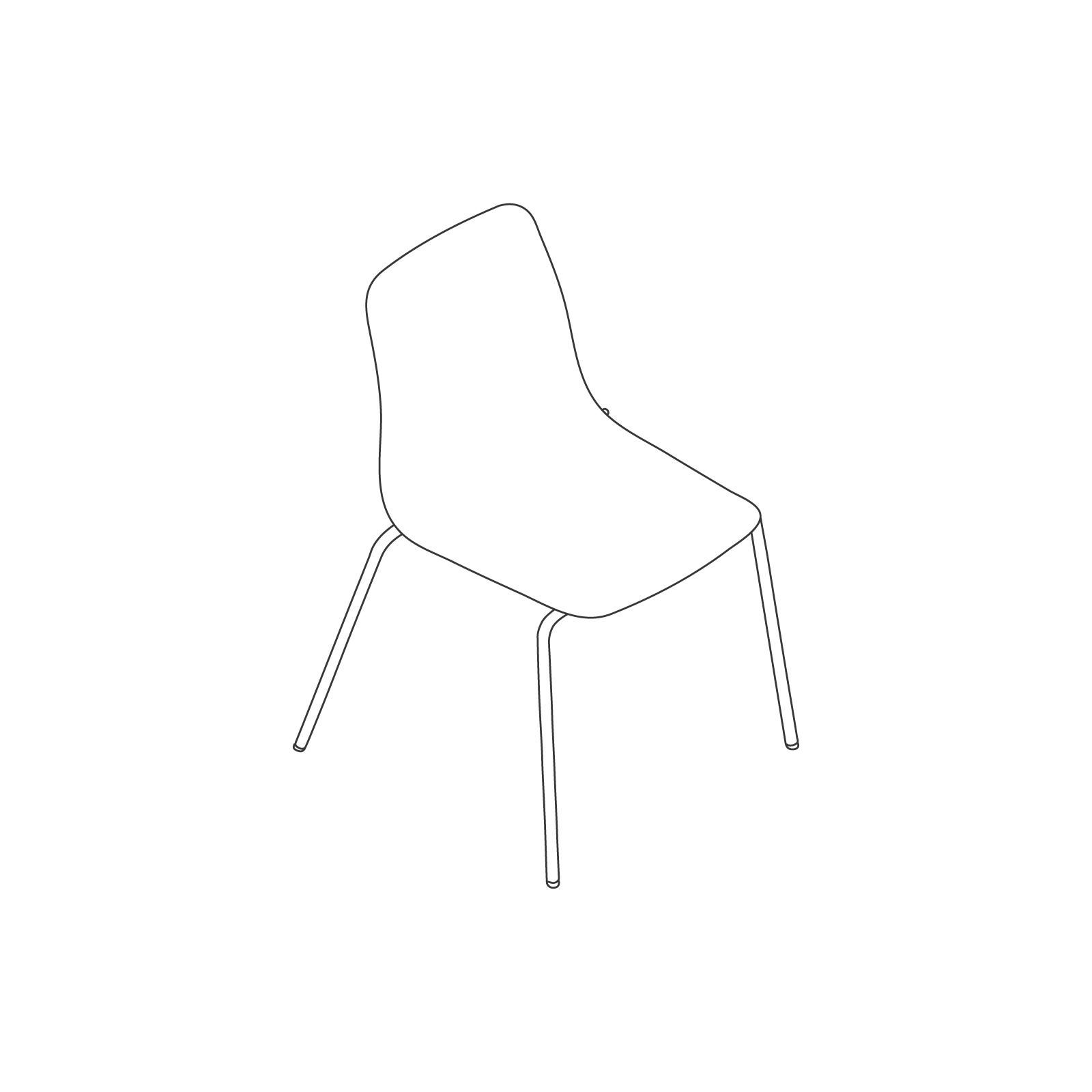 A line drawing of Polly Side Chair–Armless 4-Leg Base. A line drawing of Polly Side Chair–Armless 4-Leg Base.