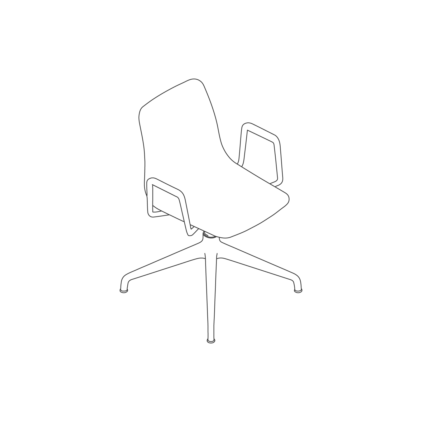 A line drawing of Polly Side Chair–With Arms 4-Star Swivel Base. A line drawing of Polly Side Chair–With Arms 4-Star Swivel Base.