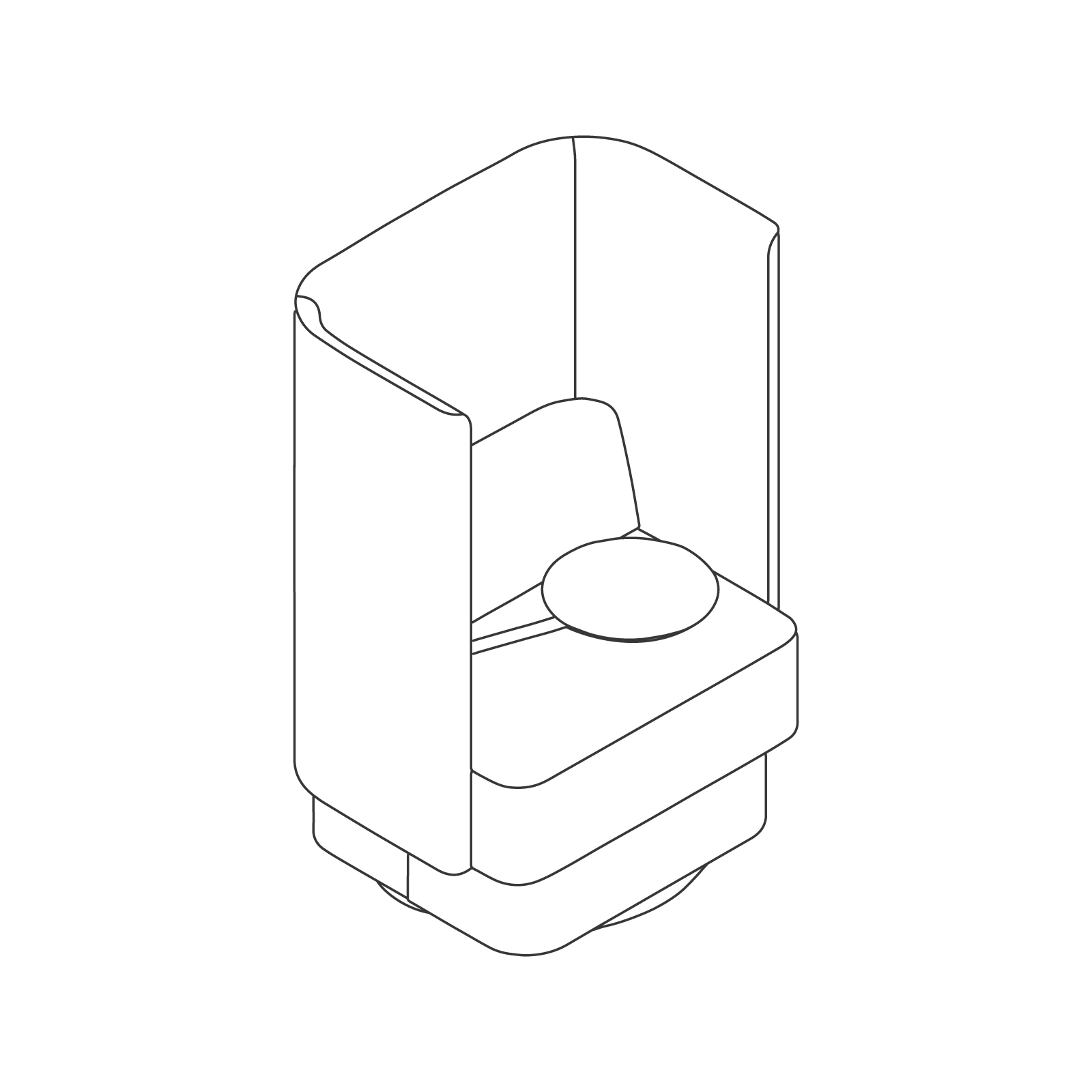 A line drawing - Pullman Chair–Plinth Swivel Base–Tablet Right A line drawing - Pullman Chair–Plinth Swivel Base–Tablet Right