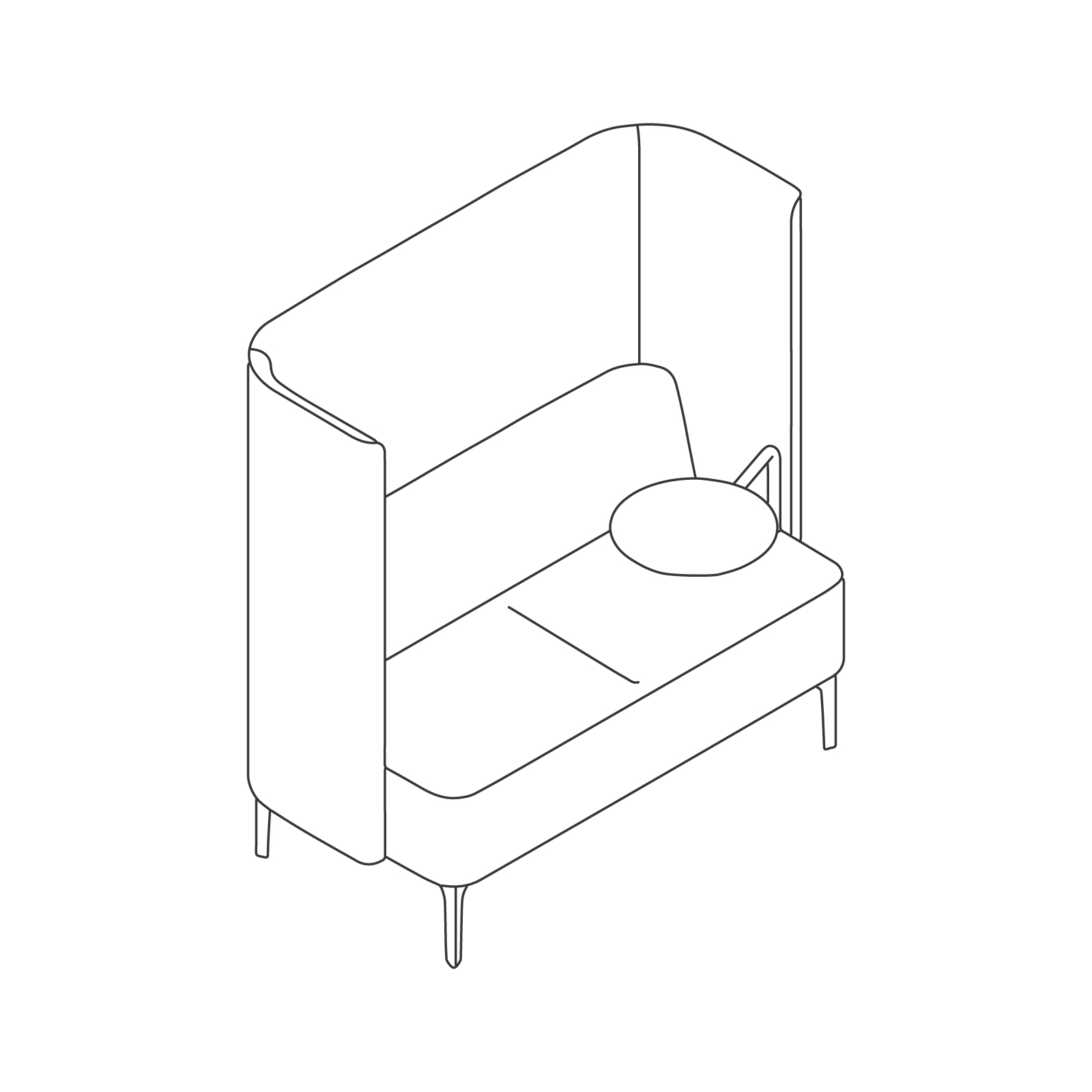 A line drawing - Pullman Sofa–2 Seat–Tablet Left A line drawing - Pullman Sofa–2 Seat–Tablet Left