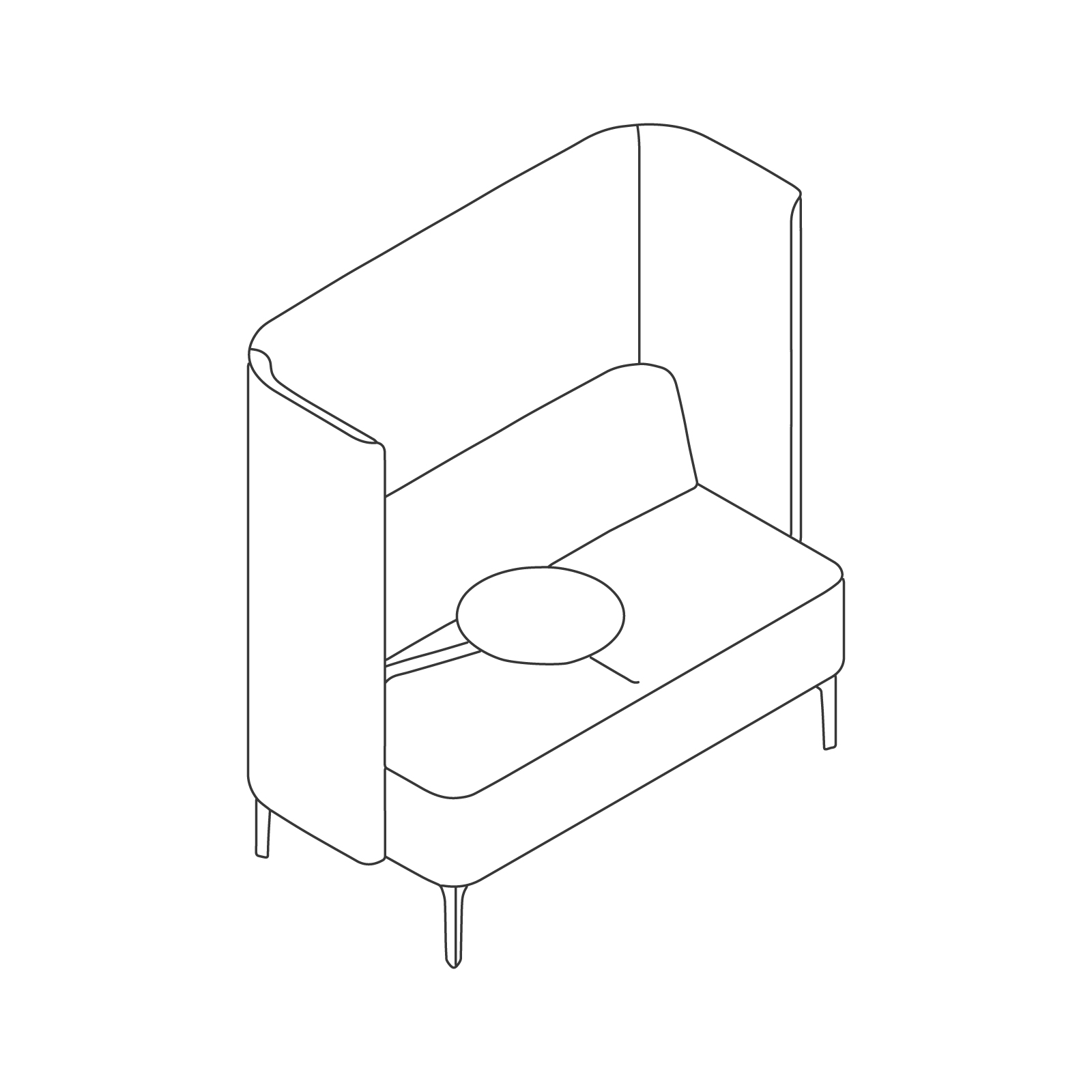 A line drawing - Pullman Sofa–2 Seat–Tablet Right A line drawing - Pullman Sofa–2 Seat–Tablet Right