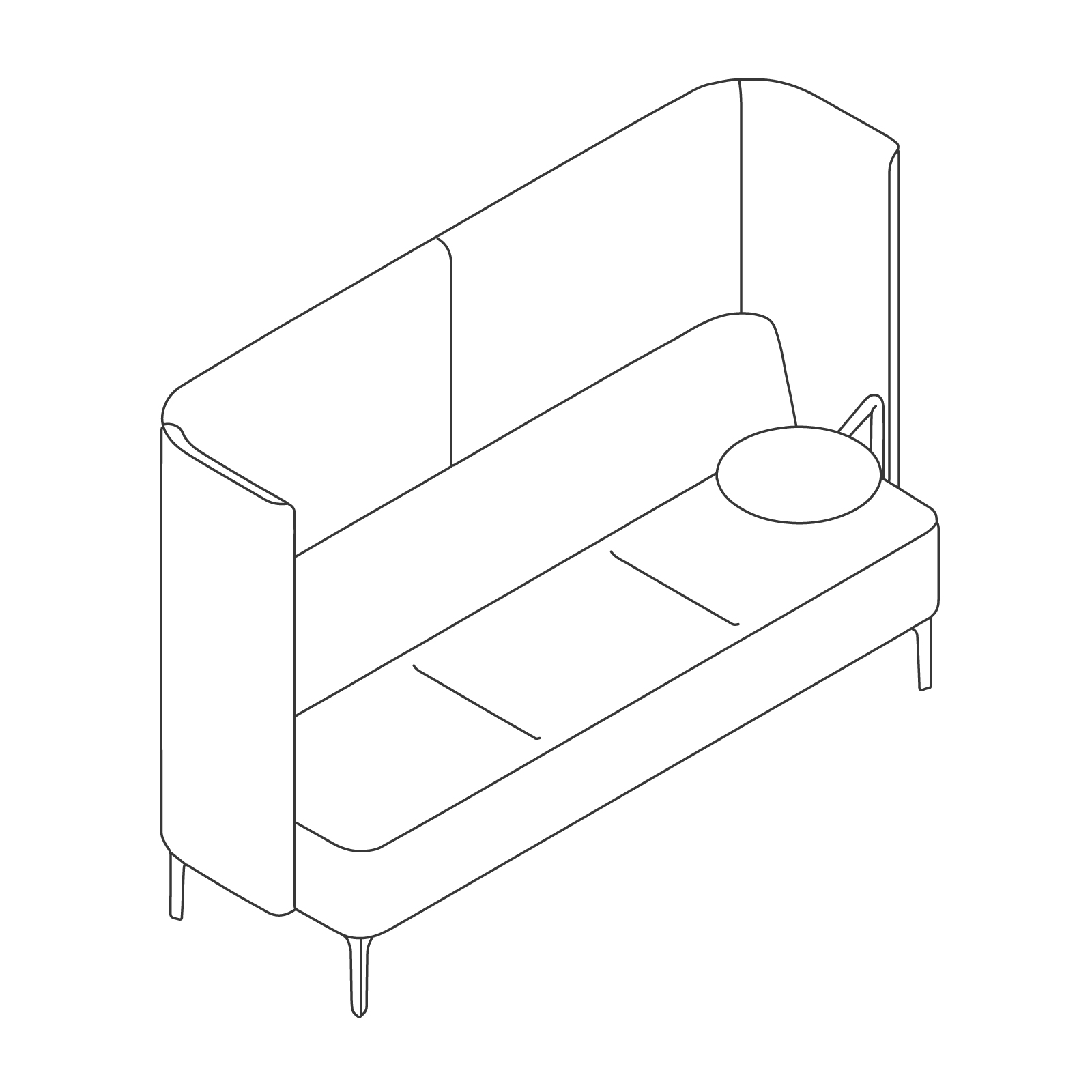 A line drawing - Pullman Sofa–3 Seat–Tablet Left A line drawing - Pullman Sofa–3 Seat–Tablet Left