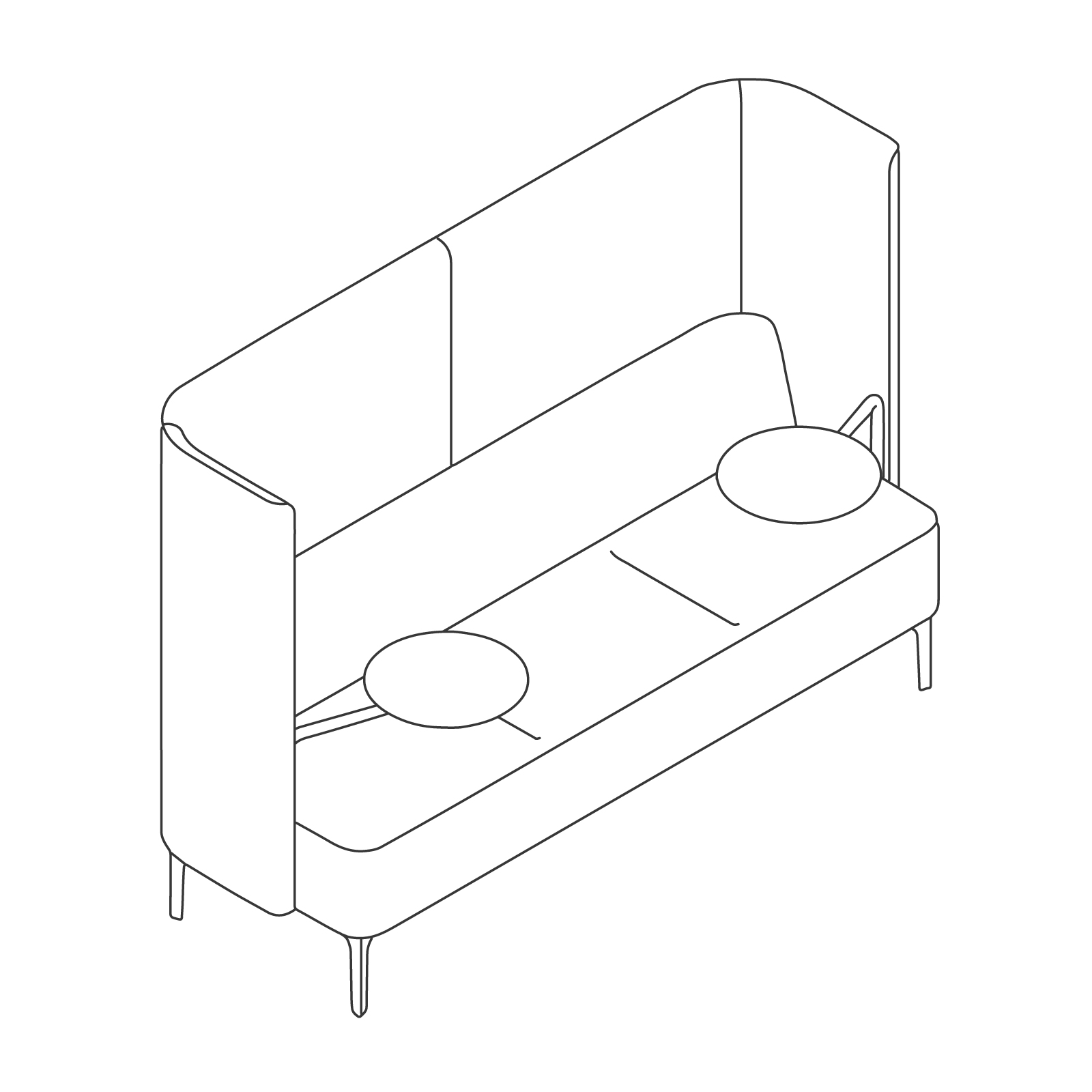 A line drawing - Pullman Sofa–3 Seat–Tablet Left and Right A line drawing - Pullman Sofa–3 Seat–Tablet Left and Right