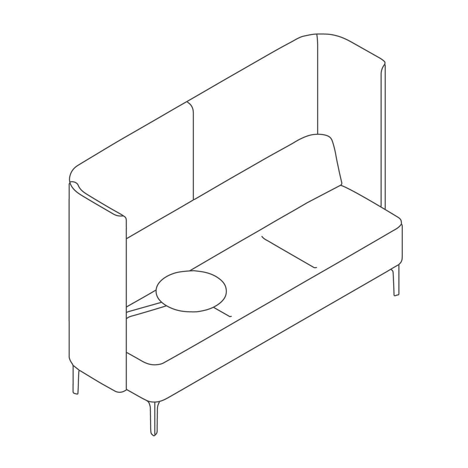 A line drawing - Pullman Sofa–3 Seat–Tablet Right A line drawing - Pullman Sofa–3 Seat–Tablet Right