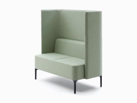 Two-seat Pullman Sofa, upholstered in pale green fabric with black legs. Two-seat Pullman Sofa, upholstered in pale green fabric with black legs.
