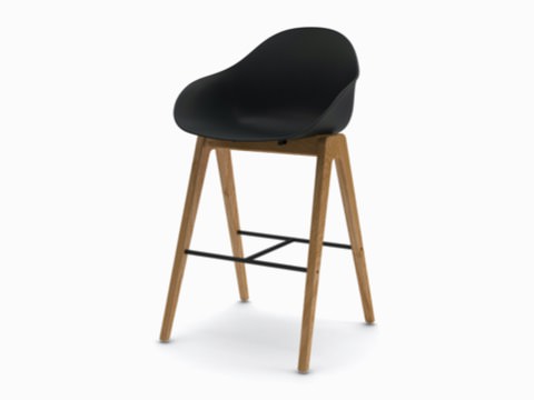 Three-quarter view of a Ruby Wood Stool on oak barstool base. Three-quarter view of a Ruby Wood Stool on oak barstool base.