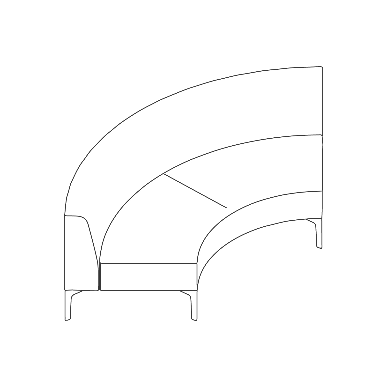 A line drawing - Symbol Modular Seating–90-Degree Curve A line drawing - Symbol Modular Seating–90-Degree Curve